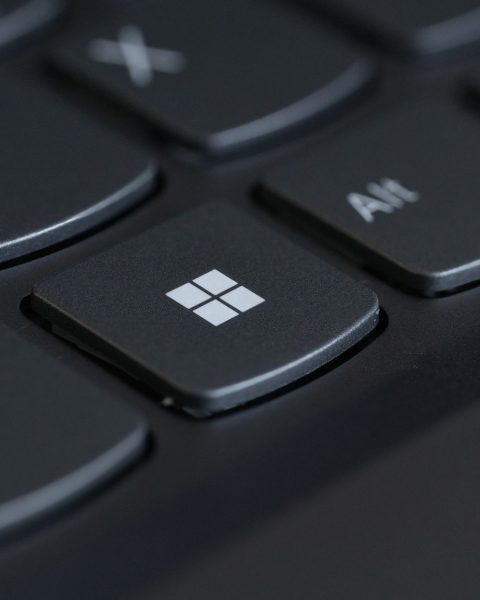 Close-up of a keyboard with a Windows logo key