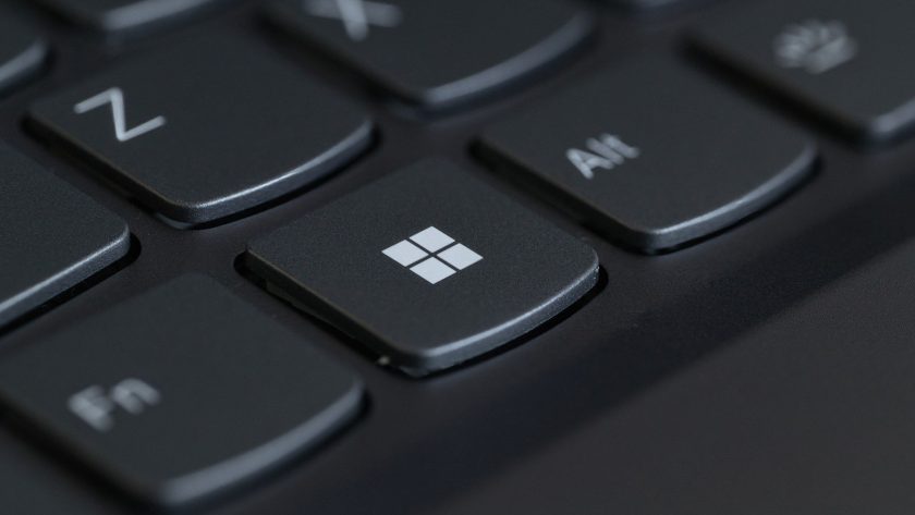 Close-up of a keyboard with a Windows logo key